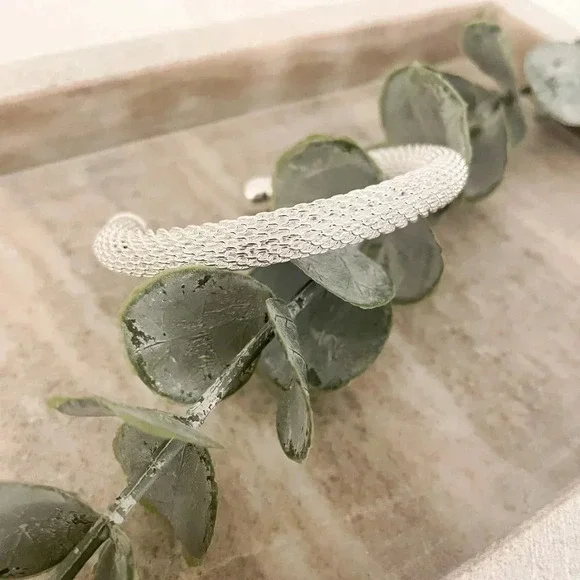925 Sterling Silver Woven Mesh Cuff Bracelet Silver Bangle Bracelet - Picture 5 of 5
